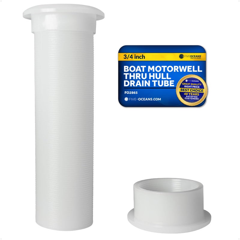 Five Oceans 3/4-Inch Boat Motorwell Thru Hull Drain Tube, White Nylon, Livewell Overflow Drain Tube - FO2865 - Image 1